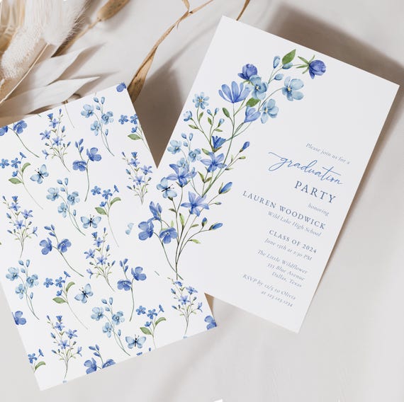 Wildflower Graduation Invitation Wildflower Graduation Announcement Graduation Invite Template Girl Graduation Invite Editable Template #J5