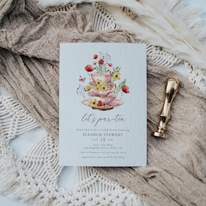 Invitation de douche nuptiale vintage Tea Party, fleurs sauvages, invitation de douche nuptiale, modèle d'invitation floral pour le thé, entièrement modifiable, inviter #2V-BRI