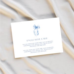 Carte de clôture avec noeud bleu poussiéreux quelque chose de bleu avant de faire la carte de nouage Carte de clôture personnalisée carte d'insertion de douche nuptiale bleu poussiéreux # 1D