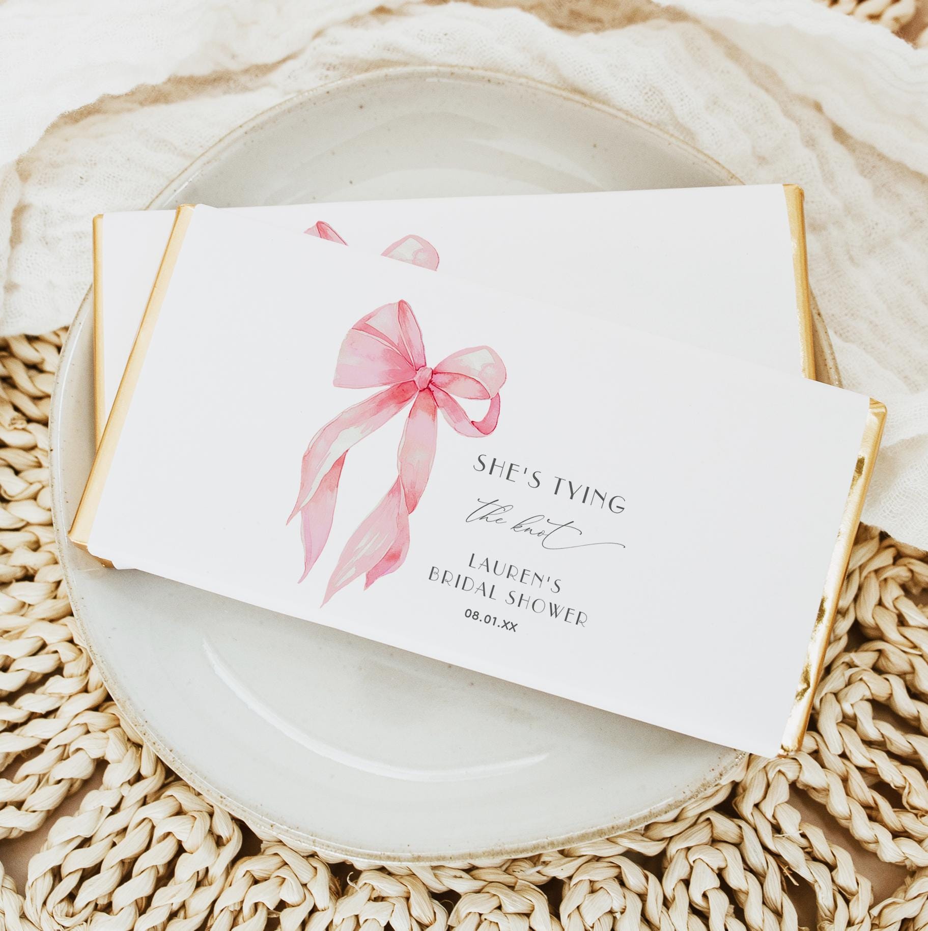 Pink Ribbon Wrapper Pink Bow Chocolate Bar Wrapper Template, Editable Candy Bar Labels ...
