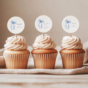 Blue Bow Cupcake Toppers, She&#39;s Tying The Knot, Blue Bow Bridal Party Supplies, Something Blue Bridal Shower Decor, Printable Template #1D