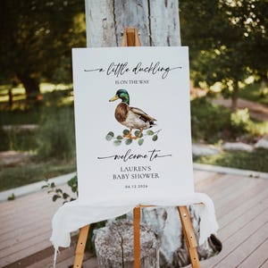 A Little Duckling Is On The Way Sign, Mallard Duck Baby Shower Welcome Sign, Editable Template, Digital Download, 18x24 or 24x36 #001-BSWS
