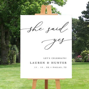 She Said Yes Engagement Party Welcome Sign Black And White Engagement Sign Printable Engagement Template Modern Minimal Wedding Sign #16E