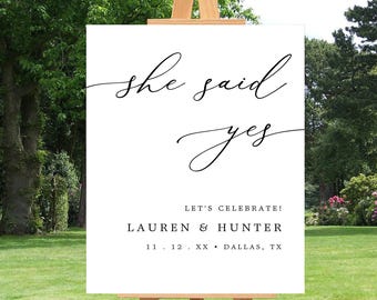 She Said Yes Engagement Party Welcome Sign Black And White Engagement Sign Printable Engagement Template Modern Minimal Wedding Sign #16E