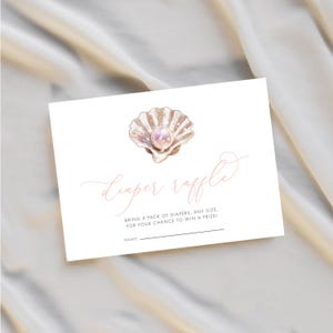 Diaper raffle insert card template for a girl baby shower, featuring a charming design with customizable text for a fun baby shower game.
