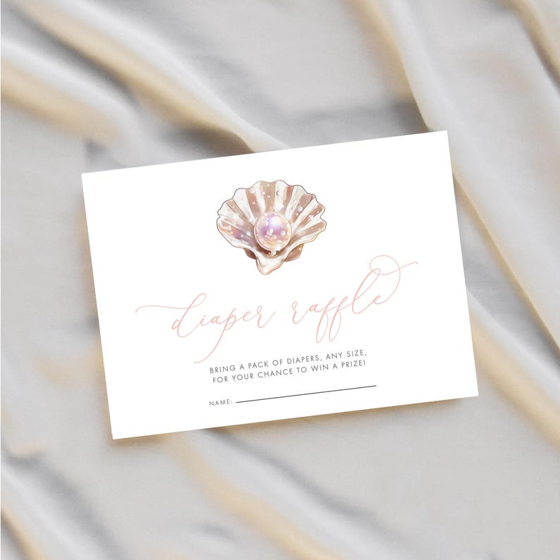 Diaper raffle insert card template for a girl baby shower, featuring a charming design with customizable text for a fun baby shower game.