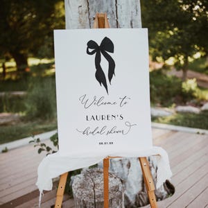 Tying the Knot Bridal Shower Welcome Sign Editable Minimalist Black Bow Bridal Shower Poster Black Ribbon Bow Wedding Shower Sign #14A