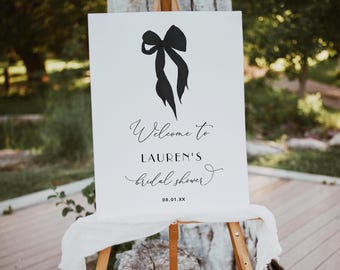 Tying the Knot Bridal Shower Welcome Sign Editable Minimalist Black Bow Bridal Shower Poster Black Ribbon Bow Wedding Shower Sign #14A