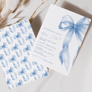 Something Blue Before I Do Bridal Shower Invitation Blue Bow Invitation Template Elegant Bridal Party Dusty Blue Bow Bridal Invitation #1D