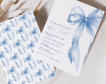 Something Blue Before I Do Bridal Shower Invitation Blue Bow Invitation Template Elegant Bridal Party Dusty Blue Bow Bridal Invitation #1D