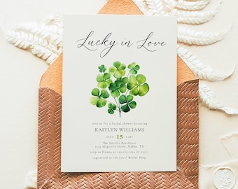 Shamrock Bridal Shower Invitation Lucky In Love Shower Invite Editable Clover Bridal Shower Invite Template Instant Download Templett #0-BRI