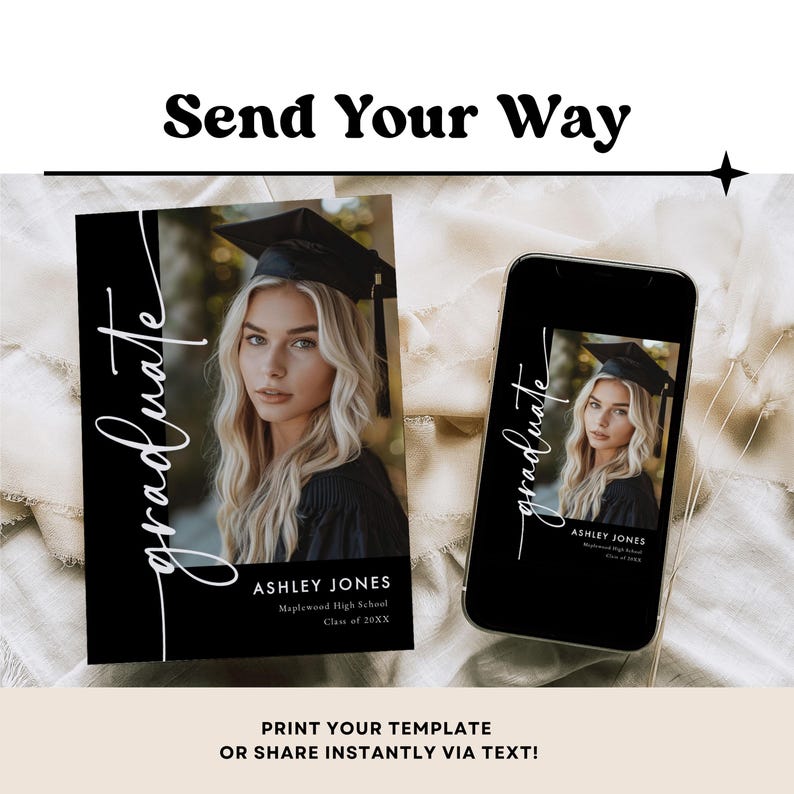 Graduation invitation with photo insert and contemporary styling for a high school or college graduate