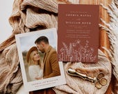Minimalist Wedding Invitation Template, Terracotta Wedding Invite, Canva Template, Digital Download #W15