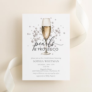 Pearls And Prosecco Bridal Shower Invitation Elegant Bridal Shower Invitation Template Pearls & Prosecco Wedding Shower Invite #7UL-BRI
