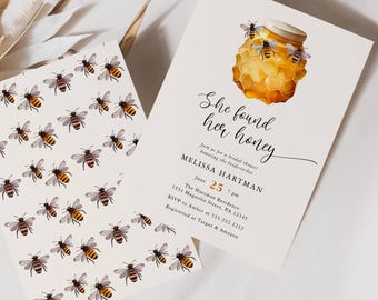 Editable She Found Her Honey Rustic Bridal Wedding Shower Invitation Bee Invite Printable Template Instant Download Honey Bee Evite #41P-BRI