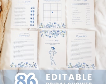 Blue Bridal Shower Games Template, Something Blue Before I Do Bridal Shower Games Bundle, Wildflower Printable Games, Something Blue Games