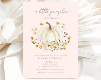 Pumpkin Baby Shower Invitation, A Little Pumpkin is on the Way Invite, Fall Baby Shower Invitation, Autumn Invite, Instant Download BS4