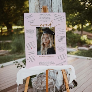 Pink Graduation Signature Board Template, Graduation Photo Guestbook Sign, Girl Graduation Guestbook Alternative, Grad Photo Guestbook #G4
