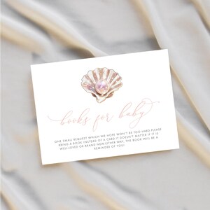 Kleine parel onder de zee Boeken voor babykaart Babyshower insteekkaartsjabloon Oceaan boek verzoekkaart Elegant meisje babyshower #3K-BSC