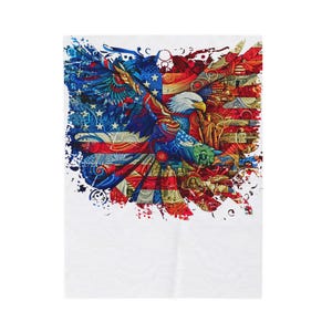 Velveteen Plush Blanket - Majestic Eagle American Flag Patriotic Throw, Fourth July Veterans Day Memorial Pride, Stars Stripes Liberty