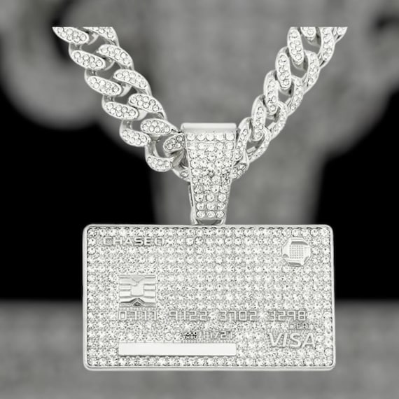 Men's Hip Hop Fully Iced Out Credit Card Pendant Necklace With