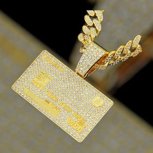 Collar con colgante de tarjeta de crédito de estilo hip hop para hombre, totalmente helado, con cadena cubana de 13 mm de ancho, collar de color dorado, regalo de joyería con dije de circonita cúbica
