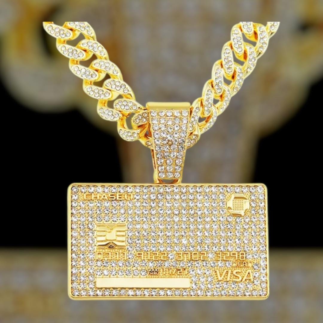 Men's Hip Hop Fully Iced Out Credit Card Pendant Necklace With