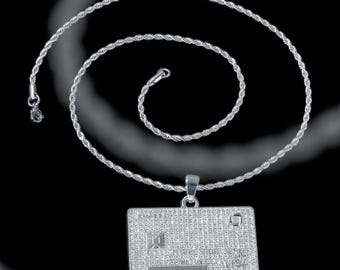 Men's Hip Hop Fully Iced Out Credit Card Pendant Necklace With