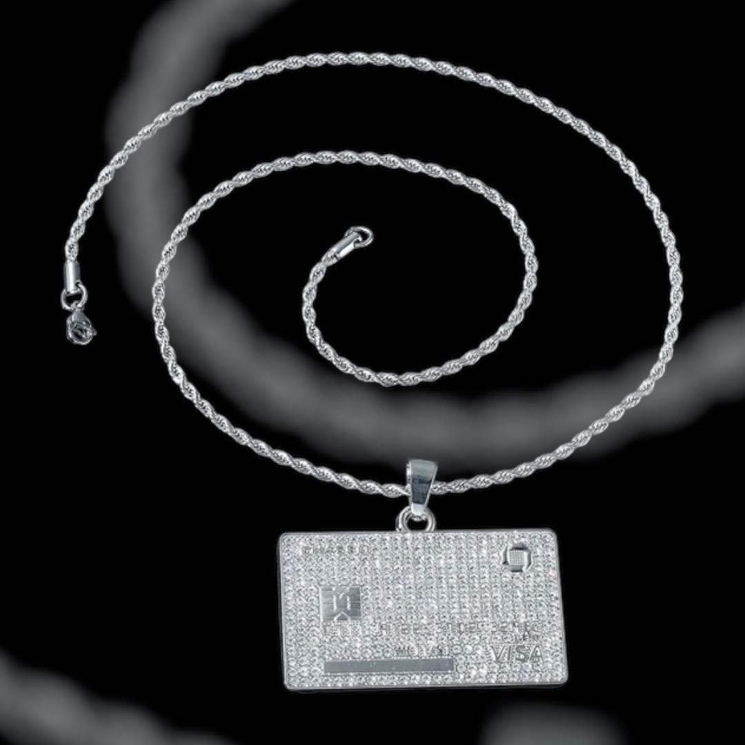 Men's Hip Hop Fully Iced Out Credit Card Pendant Necklace With