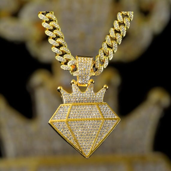 13mm Rhinestone Cuban Chain Hip Hop Iced Out Crown Pendant