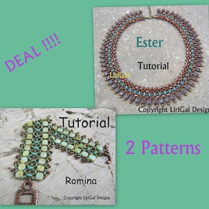 2 patterns deal.Tutorial Romina and Ester SuperDuo and Tile Beadwork Bracelet and Necklace PDF