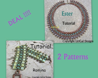 2 patterns deal.Tutorial Romina and Ester SuperDuo and Tile Beadwork Bracelet and Necklace PDF