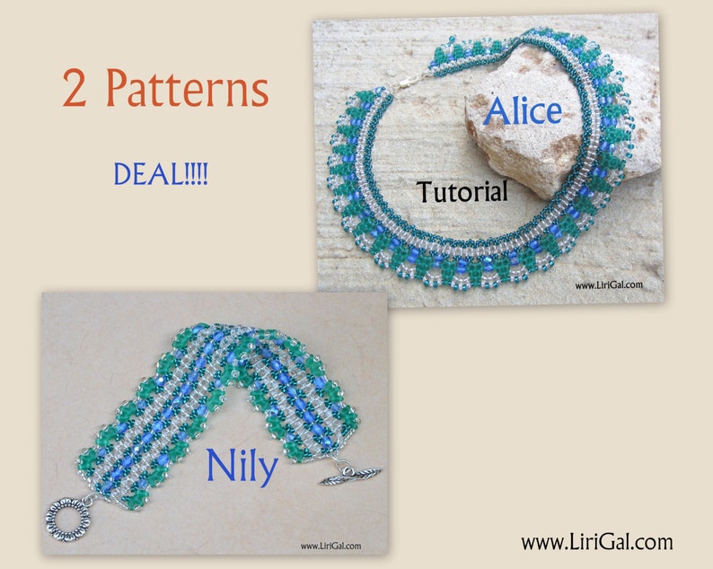 2 patterns deal.Alice and Nily SuperDuo Beadwork Necklace and bracelet PDF Tutorials image 1