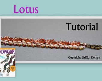 Tutorial Lotus  SuperDuo and Rizo beads Beadwork Bracelet PDF.