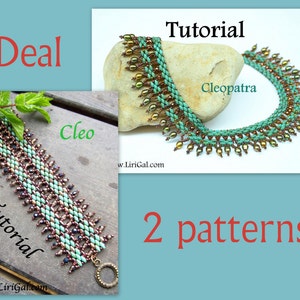 May include: Two beaded jewelry patterns, a necklace called "Cleopatra" and a bracelet called "Cleo". Both patterns feature turquoise, brown, and gold beads. The image includes the text "Tutorial" and "2 patterns".