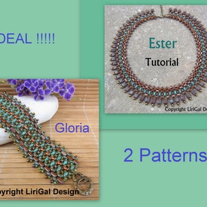 2 patterns deal.Tutorial Gloria and Ester SuperDuo and Tile Beadwork Bracelet and Necklace PDF