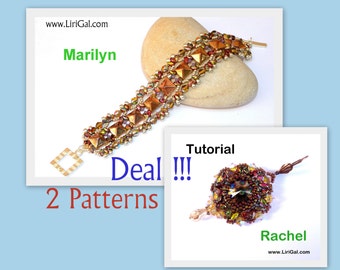 2 Patterns Tutorial Marilyn SuperDuo and Pyramid beads Beadwork Bracelet and Rachel  Earrings PDF