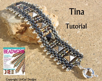 Tutorial Tina Superduo and Pyramid beads  Beadwork Bracelet PDF