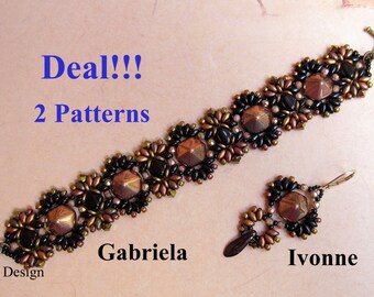 2 Patterns Gabriela and Ivonne SuperDuo and Hex Pyramid beads  Beadwork Bracelet and Earrings  PDF