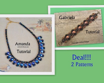 2 patterns deal.Amanda and Gabriela SuperDuo and Pyramid beads Beadwork Necklace and Bracelet PDF Tutorial