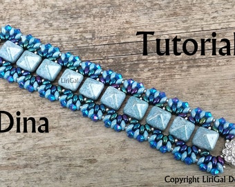 Tutorial Dina SuperDuo and Pyramid beads  Beadwork Bracelet PDF
