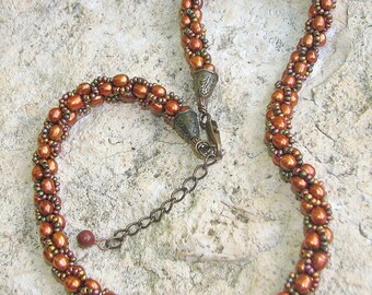 Copper Beaded Crocheted Choker.