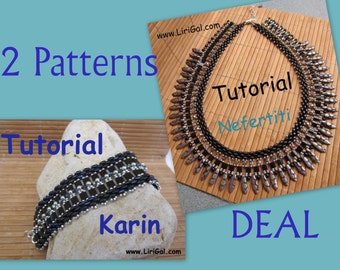 Oferta de 2 patrones.Tutorial Karin y Nefertiti SuperDuo y Tila Beadwork Pulsera y Collar PDF