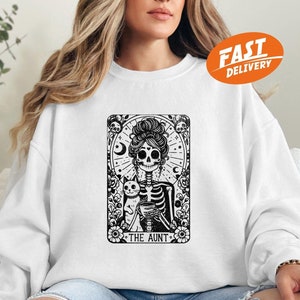 Sweat-shirt carte de tarot tante, pull squelette pour femme, sweat à capuche tante, meilleur sweat-shirt tante de tous les temps, cadeau tante carte de tarot, cadeau pour elle