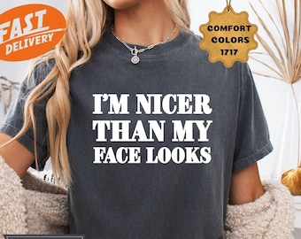 Comfort Colors Adult Humor Shirt, I'm Nicer Than My Face Looks Tee