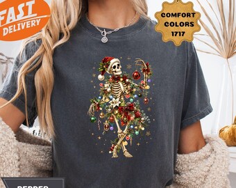 Comfort Colors Christmas Skeleton Shirt, Gothic Xmas Tee, Vintage Holiday Top