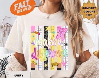Comfort Colors® Striped Make A Difference Shirt, Back To School Shirt, Trendy Teacher Gift