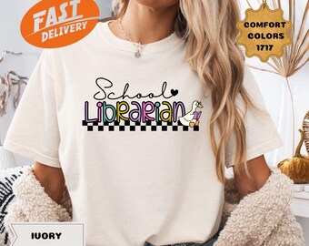 Comfort Colors School Librarian Shirt,  Library Staff Apparel, Book Lover Goose Wear