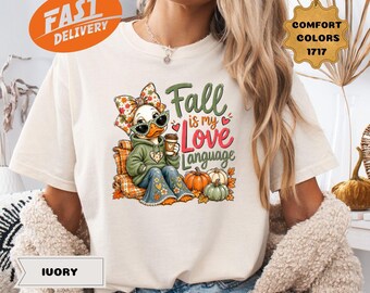Comfort Colors Autumn Duck Shirt, Fall Is My Love Language Tee, Pumpkin Season Graphic