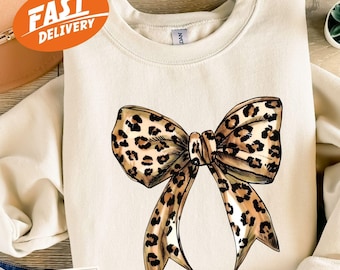 Coquette Bow Sweatshirt Leopard Print Bow Sweatshirt Coquette Aesthetic Bow Crewneck   Aesthetic Cute Coquette Sweatshirt Mothers Day Gift